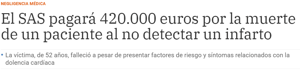 El SAS pagará 420.000 euros por la muerte de un paciente al no detectar un infarto