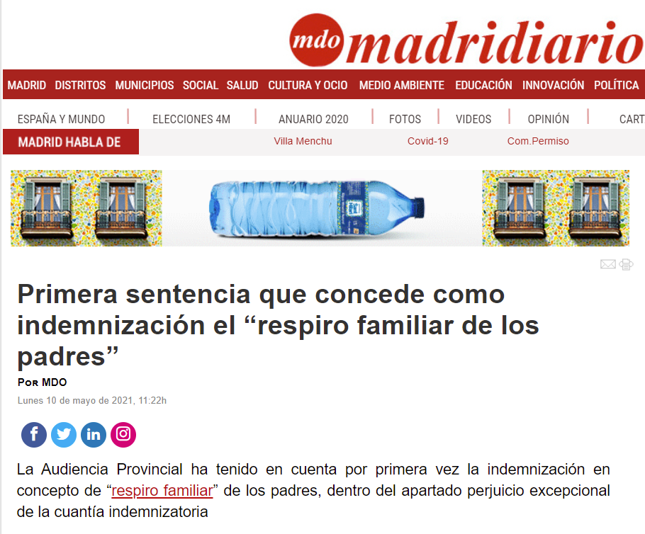 Primera sentencia que concede como indemnización el “respiro familiar de los padres”